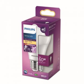 Bec LED Philips , alb cald, E27, 8 W – 60 W, 2700 K