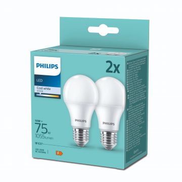 Set 2 x Bec LED Philips, standard, E27, 1055 lm, lumina rece 5000 K
