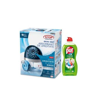 Dezumidificator camera, absorbant umiditate Ceresit Aero 360, interior + Detergent lichid pentru vase Pur, 450 ml