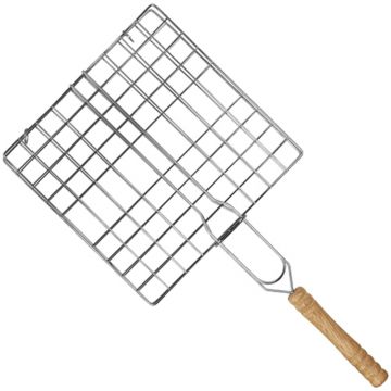 Gratar cromat BBQ Collection, crom, maner de lemn, 40 x 20 x 20 cm