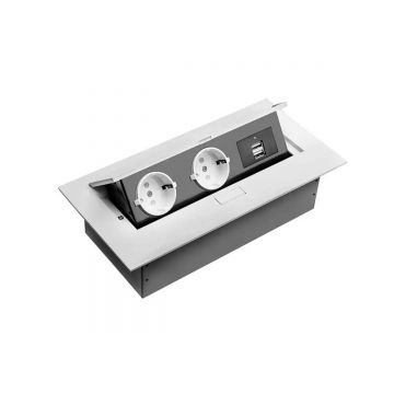 Priza incorporabila GTV cu 2 prize schuko x 2 port USB, aluminiu, 3500 W