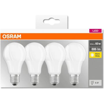 Set 4 Becuri LED A60 Osram, para, E27, 8.5 W, 806 lm, lumina calda 2700 K