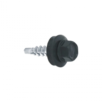 Surub autoforant pentru tigla metalica, otel zincat, gri cu cap negru RAL7016, 250 buc/cutie, 4.8 x 20 mm