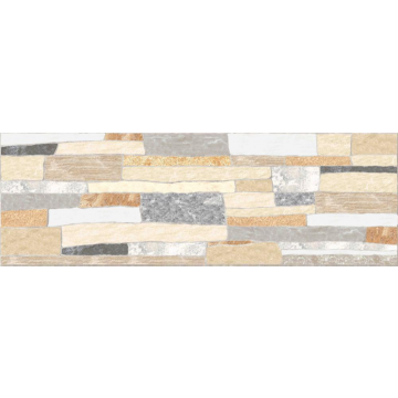 Placa portelanata Mica Beige, multicolor, aspect piatra, reliefata, 20 x 60 cm