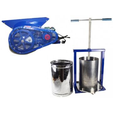 Pachet Zdrobitor Electric de Struguri Micul Fermier GF-0894, 500 kg/h + Teasc Inox Vilen 25L