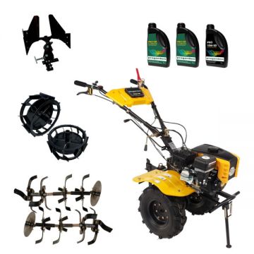 Pachet Campo 803 - motocultor, benzina, 7.5 CP, 2+1 trepte, 2+1+1 freze, plug bilonat, accesorii PR2, ulei motor si transmisie incluse