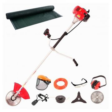 Pachet Motocoasa benzina Micul Fermier MF-712, Putere 4.6 CP, 10 Accesorii + Plasa umbrire / anti-vant 1.5 m  x 50 m, 90% grad de umbrire