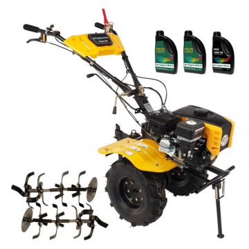 Pachet motocultor Campo 803, benzina, 7.5CP, 2+1 trepte, 2+1+1 freze, accesorii PR2, ulei motor si transmisie incluse