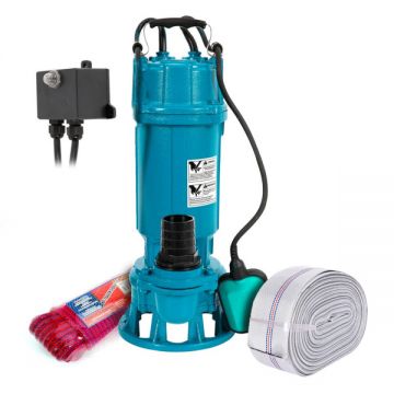 Kit Pompa apa murdara cu cutit tocator, IBO FURIATKA 1100, 1100W, debit 350l/min, 2 toli, Furtun 20m si cordelina 20m