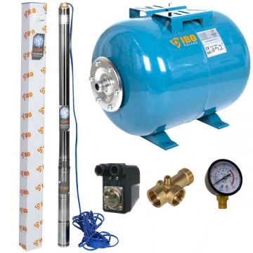 Set Hidrofor 100L cu Pompa Submersibila IBO Dambat 3TI15, 370 W, debit 50 l/min, H Refulare 60 m, 3 Toli, cablu 20 m