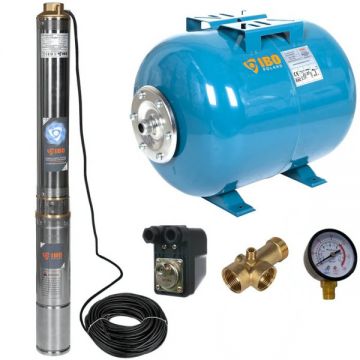 Set Hidrofor 100L cu Pompa Submersibila IBO Dambat 4SDM2-12, 750 W, 80 l/min, H Refulare 85 m, cablu 20 m