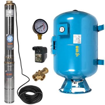 Kit hidrofor 100L vertical/orizontal cu pompa submersibila IBO Dambat 4SDM2/12, 0.75kW, debit 80l/min, refulare 85m, racord 1.5