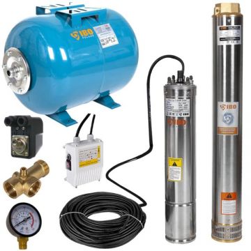 Kit hidrofor 24L cu pompa submersibila IBO Dambat 4SDM7/12, 1.5kW, debit 180l/min, H refulare 76m, racord 2 toli, rezistenta la nisip