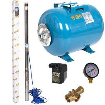 Kit hidrofor 50L cu pompa submersibila IBO Dambat 2.5STM31, 0.55 kW, debit 45l/min, H refulare 85m, cablu 20m