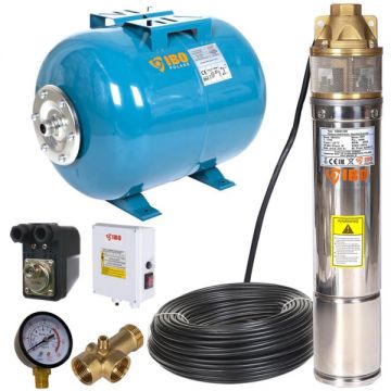 Kit hidrofor 50L cu pompa submersibila IBO Polonia 4SKM100 cu panou control, 750W, debit 45l/min, H refulare 60m, 20m cablu