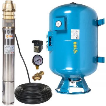 Kit Hidrofor 50L vertical/orizontal cu pompa submersibila IBO Polonia 3SKM100, 750W, 45 l/min, H refulare 60m, 20m cablu