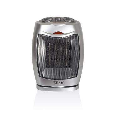 Aeroterma ceramica ZILAN ZLN6188, 1500W, 2 trepte temperatura, Termostat reglabil, Functie oscilatie, Argintie