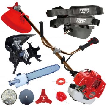 Pachet complet Motocositoare pe benzina UralMash 5500, 7.5CP, 62CC, SmartStart, cultivator, accesoriu tip fierastrau