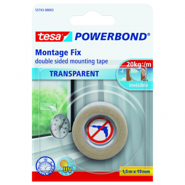 Banda dublu adeziva montaj Tesa Powerbond 55753, transparenta, interior, 19 mm, 1.5 m