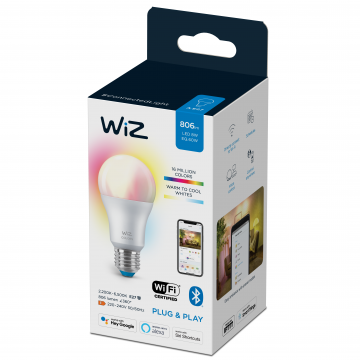 Bec LED cu WIFI Wiz Connected Light, alba calda, E27, 60 W, 806 Im, 2200k-6500k