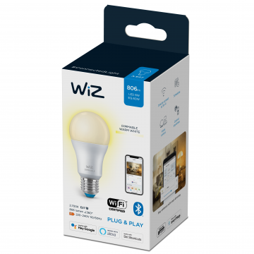 Bec LED cu WIFI Wiz Connected Light, alba calda, E27, 60 W, 806 lm,  2700k-6500k