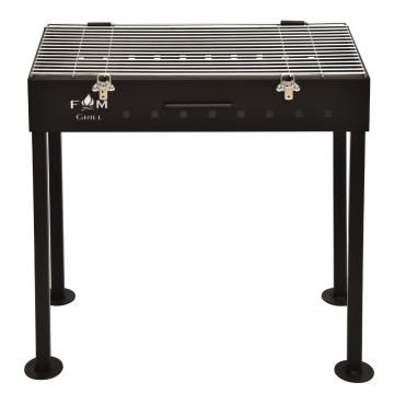 Gratar portabil FM Grill Premium, carbuni/lemn, otel, masuta detasabila, deplasabil, 58 x 30 cm