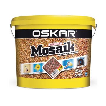 Tencuiala decorativa mozaicata Oskar Mosaik, granulatie 1.2-1.8 mm, interior/exterior, piatra colorata 9704, 25 kg