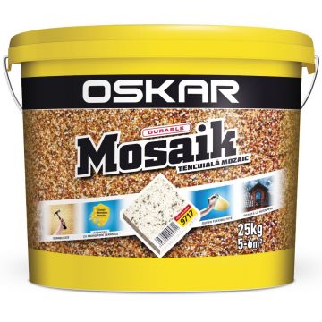 Tencuiala decorativa mozaicata Oskar Mosaik, granulatie 1.2-1.8 mm, interior/exterior, piatra colorata 9717, 25 kg