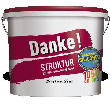 Tencuiala decorativa siliconica Danke Struktur, aspect praf de piatra, granulatie 1.5 mm, exterior, alb, 25 kg