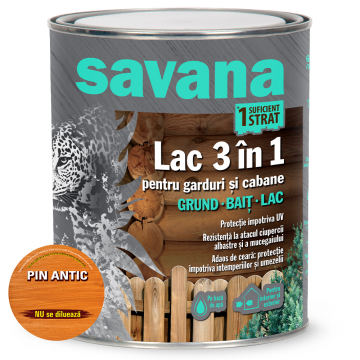 Lac 3 in 1 Savana garduri si cabane, pin antic, pe baza de apa, interior / exterior, 0,75 l