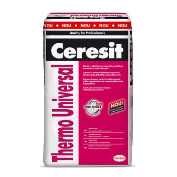 Mortar adeziv universal polistiren/vata minerala, Ceresit Thermo Universal, interior/exterior, 25 kg