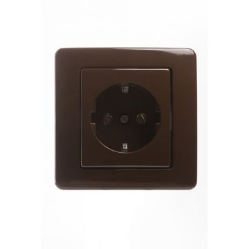 Priza  simpla TEM Ekonomik, 220-240V AC, contact protectie, IP20, maro
