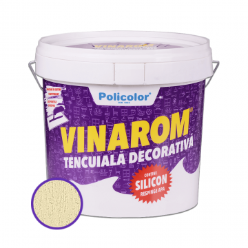 Tencuiala decorativa siliconica Vinarom R15 Policolor, aspect praf de piatra, granulatie 1.5-2 mm, interior/exterior, galben solar, 25 kg