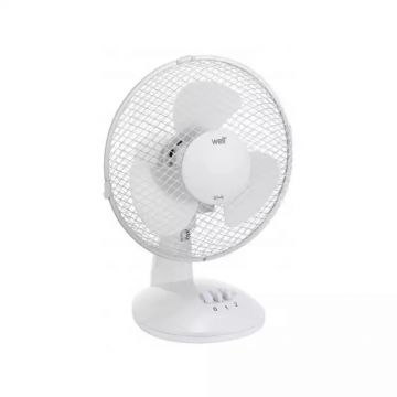 Ventilator de masa Well 9, 30W, 2 trepte, plastic, alb, 27 cm