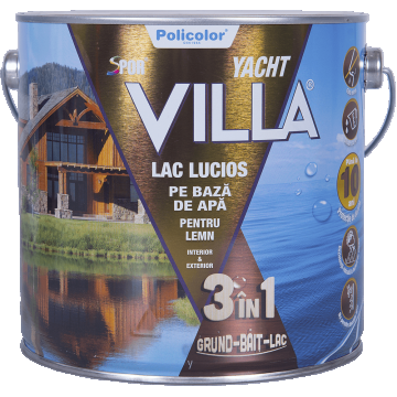 Lac pentru lemn Spor Villa Yacht, lucios, 3 in 1, incolor, 2,5 L