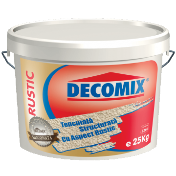 Tencuiala decorativa siliconica Decomix K15 Rustic, aspect bob de orez, granulatie 1,5mm, exterior, alb, 25 kg
