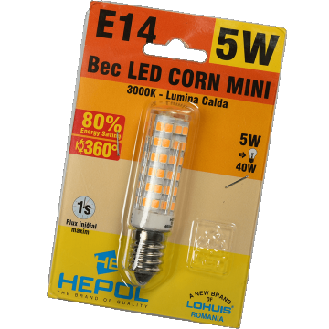 Bec Led Corn Mini E14 5W Hepol Lumina Calda