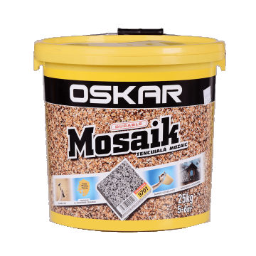 Tencuiala decorativa mozaicata Oskar Mosaik, granulatie 1.2-1.8 mm, interior/exterior, piatra colorata 9701, 25 kg