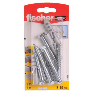 Diblu din nailon cu surub, Fischer S, 10 x 50 mm, 7 x 65 mm, 5 buc