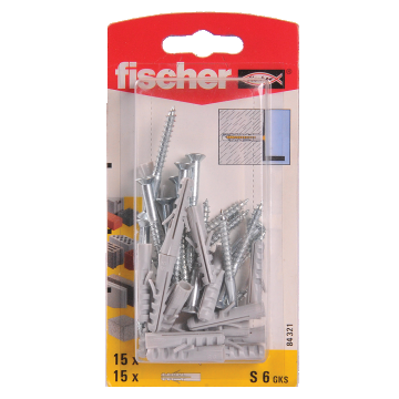 Diblu din nailon cu surub, Fischer S, 6 x 30 mm, 4,5 x 40 mm, 15 buc