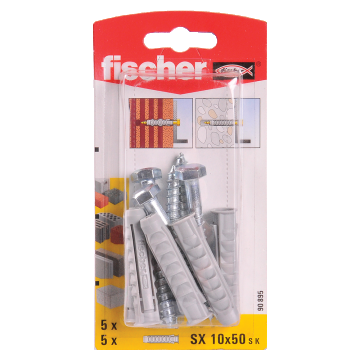 Diblu din nailon cu surub, Fischer SX, 10 x 50 mm, 7 x 65 mm, 5 buc