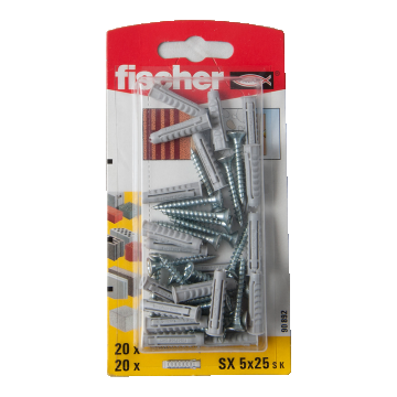 Diblu din nailon cu surub, Fischer SX, 5 x 25 mm, 3.5 x 35 mm, 20 buc