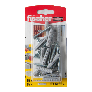 Diblu din nailon cu surub, Fischer SX, 6 x 30 mm, 4,5 x 40 mm, 15 buc