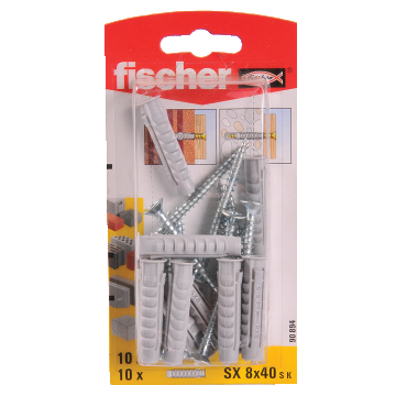 Diblu din nailon cu surub, Fischer SX, 8 x 40 mm, 5 x 55 mm, 10 buc