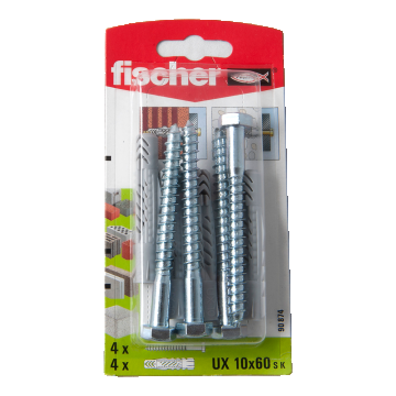 Diblu din nailon cu surub, Fischer UX, 10 x 60 mm, 8 x 80 mm, 4 buc
