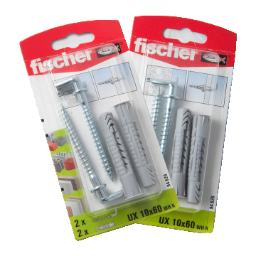 Diblu din nailon cu surub L, Fischer UX, 10 x 60 mm, 7 x 77 mm, 2 buc