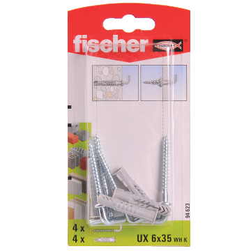 Diblu din nailon cu surub L, Fischer UX, 6 x 35 mm, 4,5 x 53 mm, 4 buc