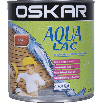 Lac pentru lemn Oskar Aqua, cires, interior/exterior, 2.5 l