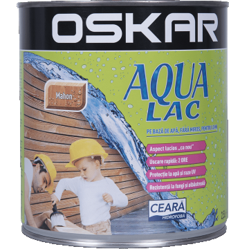 Lac pentru lemn Oskar Aqua, mahon, interior/exterior, 2.5 l