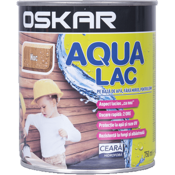 Lac pentru lemn Oskar Aqua, nuc, interior/exterior, 0.75 l